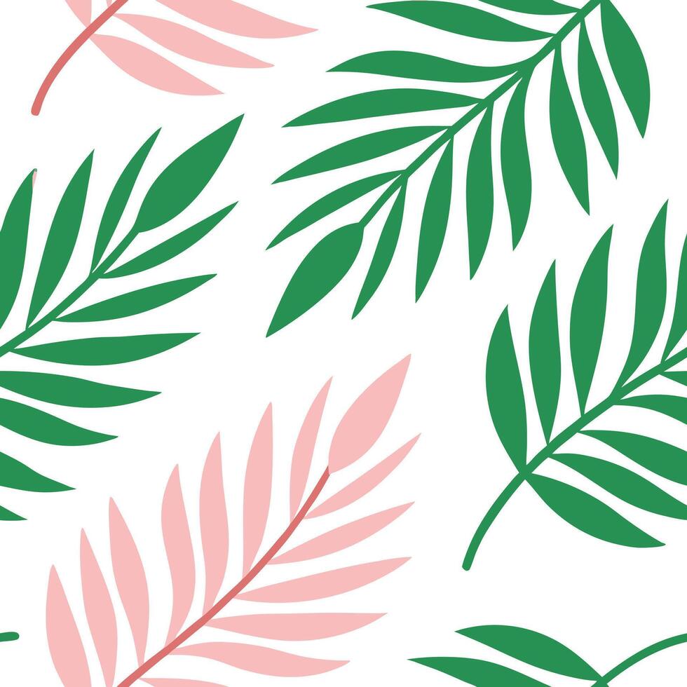 Pink and Green Tropical Palm Leaves Seamless Pattern Design vector