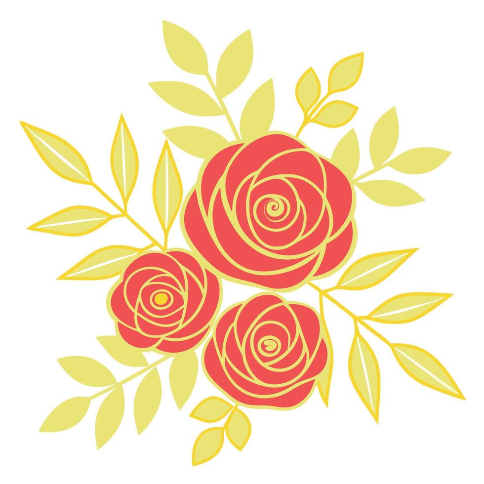 Elegant Red Roses with Yellow Leaves Floral Bouquet Design vector