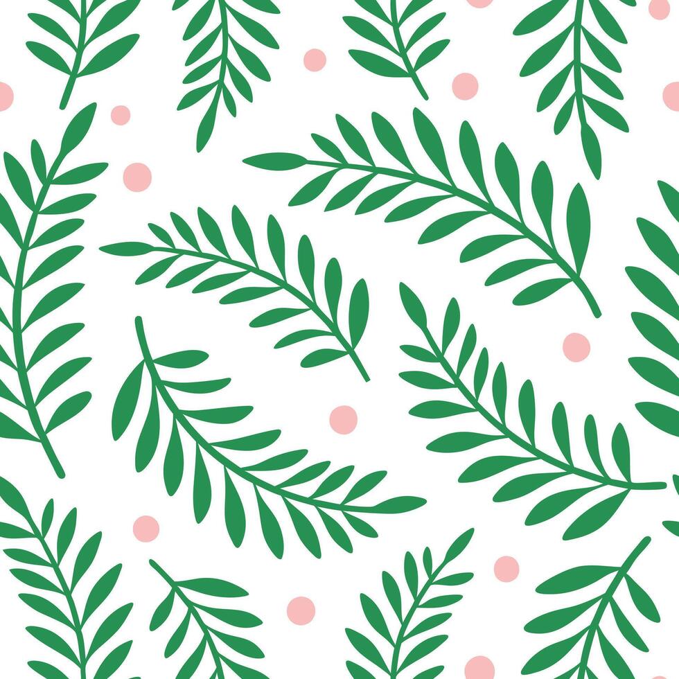 Green Leaves Pattern Floral Botanical White Background Design vector