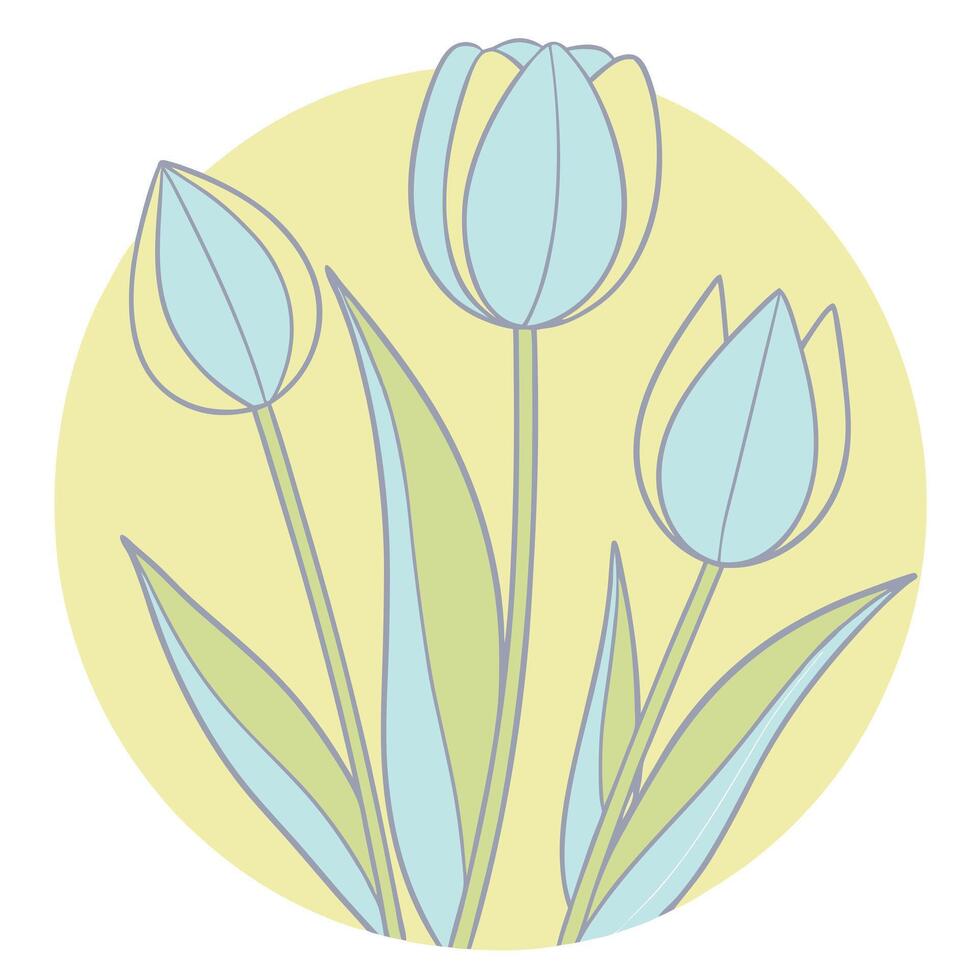 Pastel Blue Tulips Spring Floral Design Yellow Circle Art vector