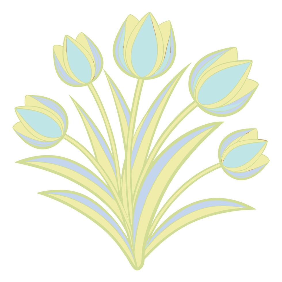 Pastel Yellow and Blue Tulip Bouquet Spring Floral Design vector