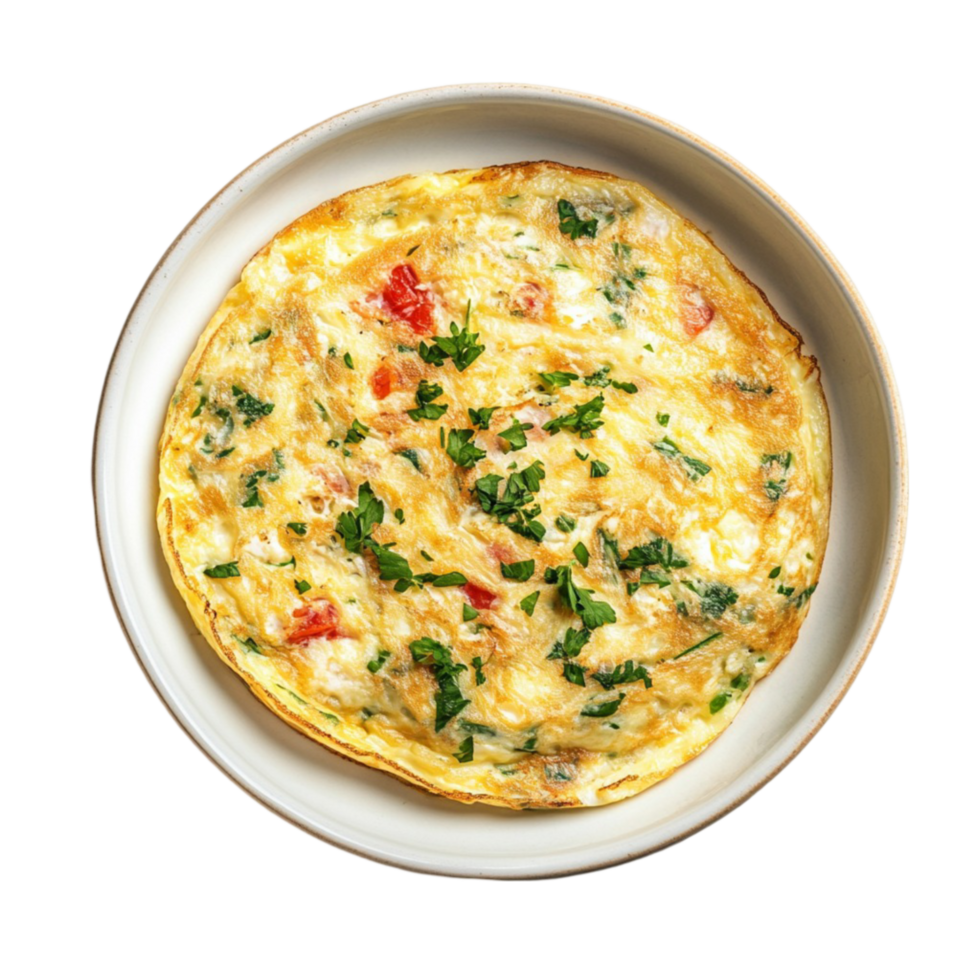 Omelet with Vegetables and Herbs on a Plate on Transparent Background png