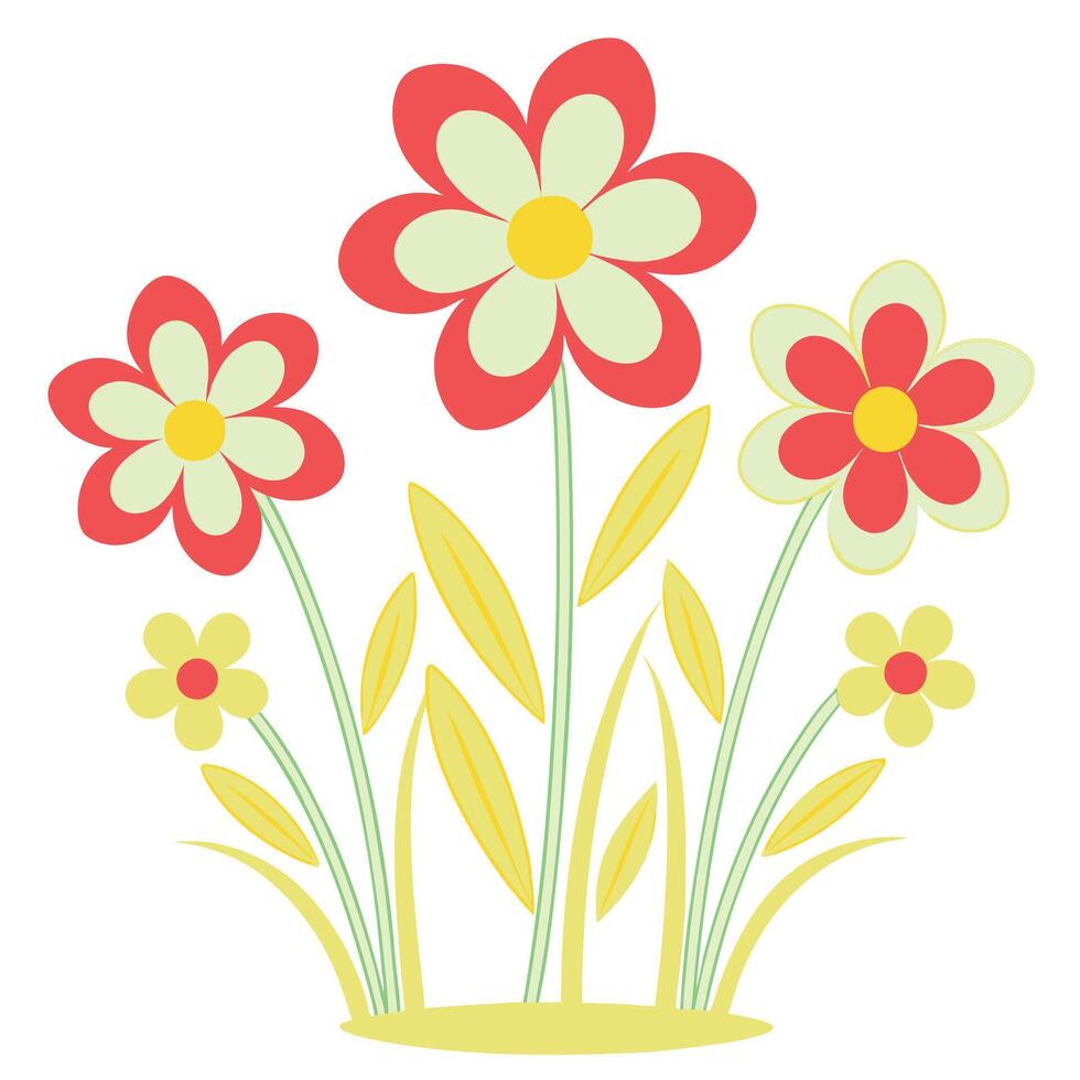 Charming Red and Yellow Flowers Garden Illustration Design vector