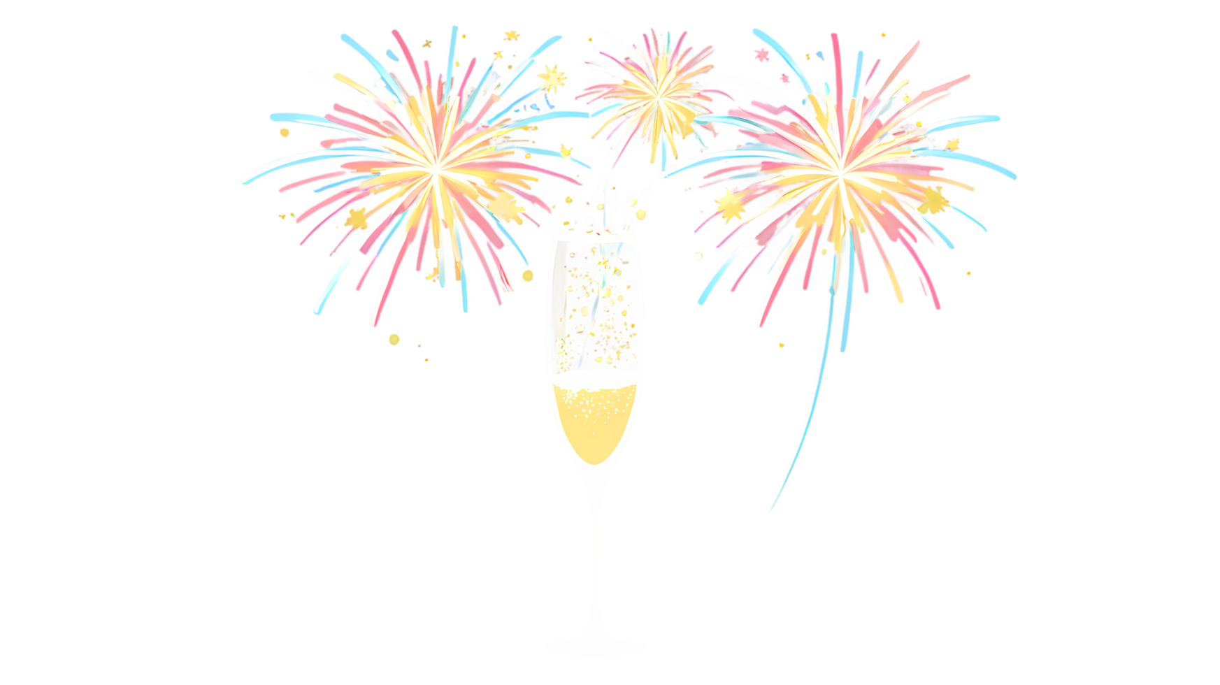 A glass of champagne with fireworks in it png
