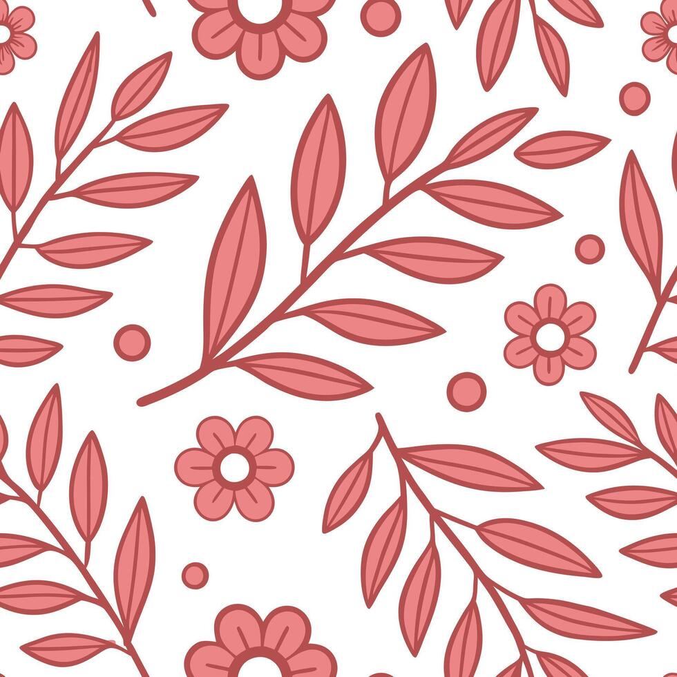 Seamless Floral Pattern Pink Flowers, Leaves, Botanical Design vector