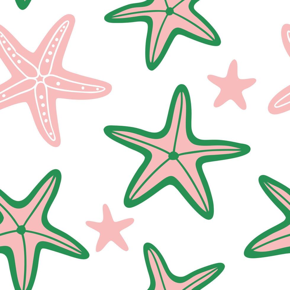 Pink and Green Starfish Summer Beach Seamless Pattern Design vector