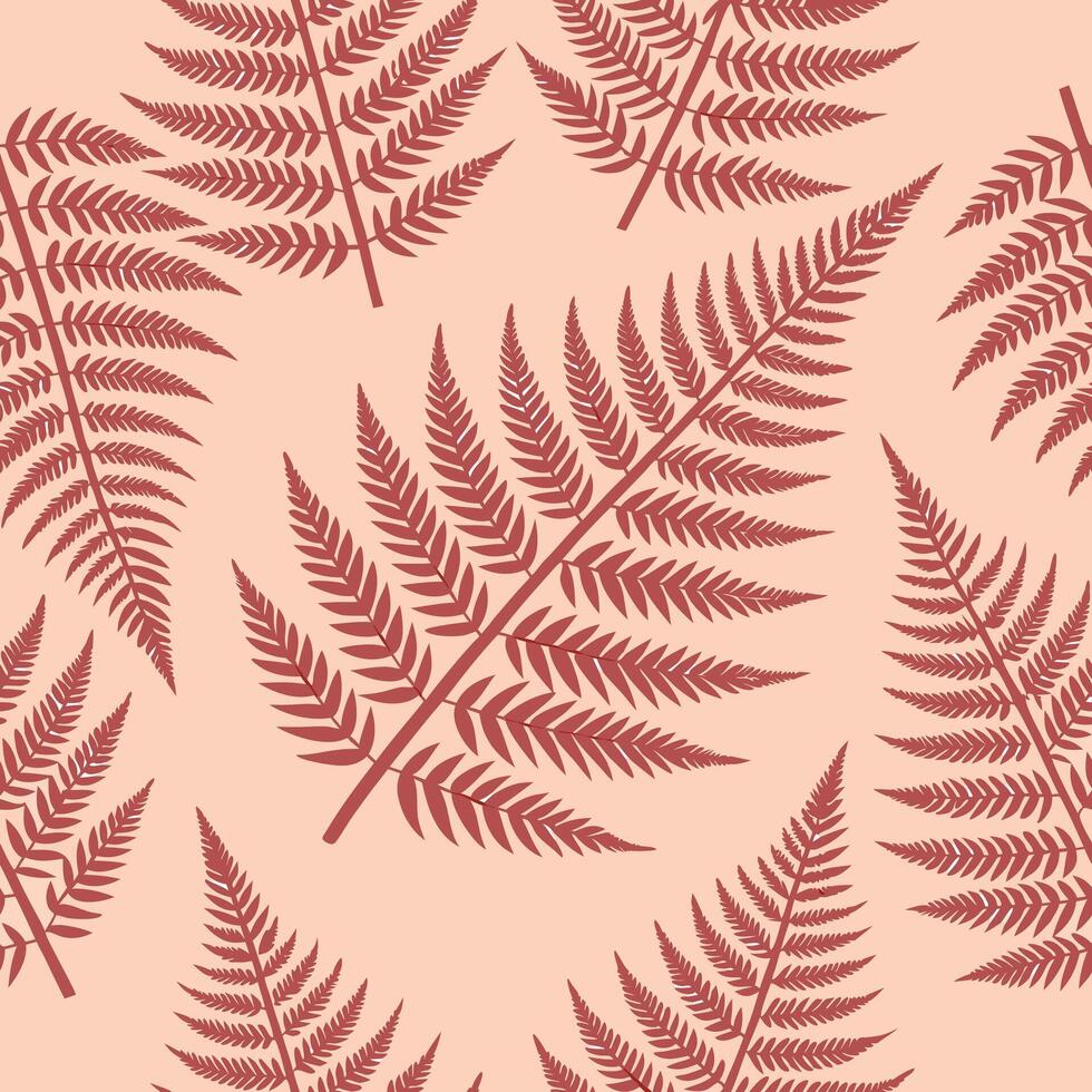Elegant Red Fern Leaf Pattern Botanical, Nature, Seamless Design vector
