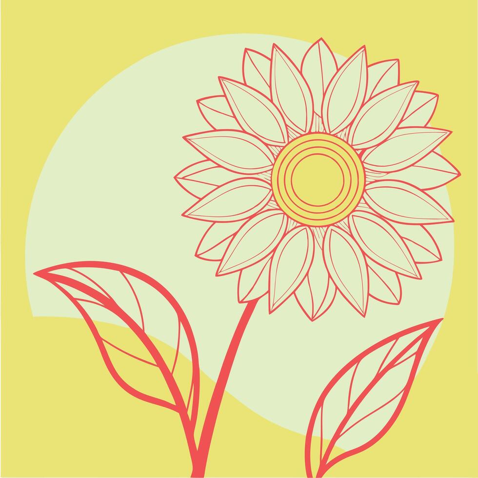 Summer Sunflower Bloom Line Art Floral Design Illustration vector