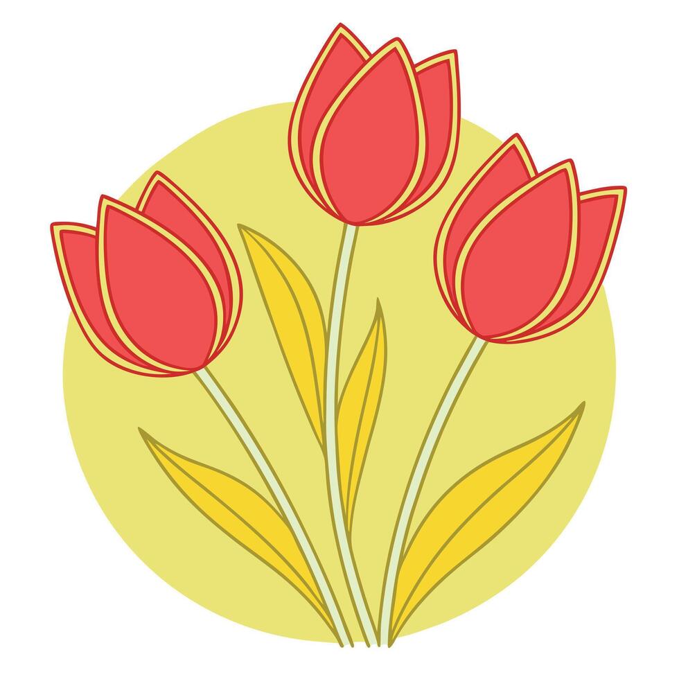 Three Red Tulips Spring Flowers Bouquet Illustration Design vector