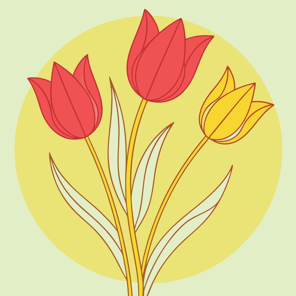 Elegant Spring Tulips Red, Yellow, Flowers, Bouquet, Art, Design, Illustration, Nature, Bloom vector