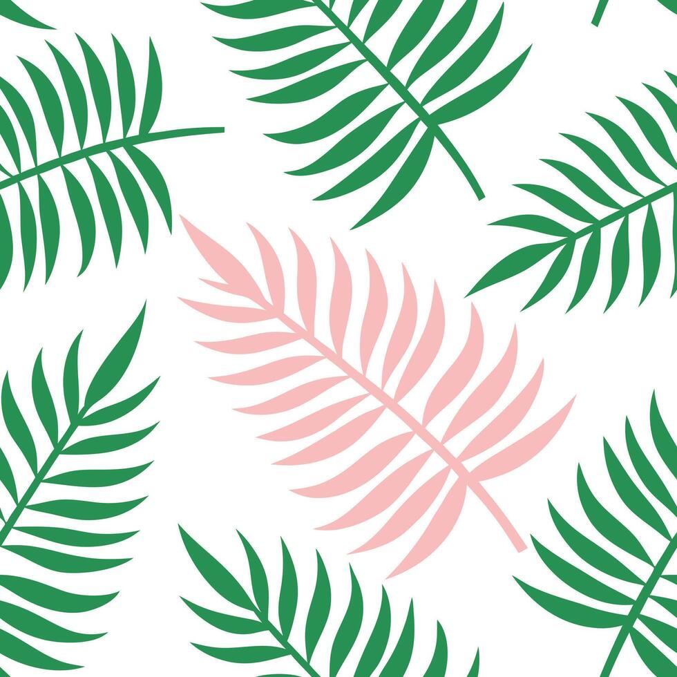 Tropical Palm Leaves Pattern Green, Pink, White Background vector