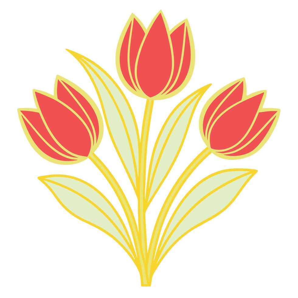 Three Red Tulips Spring Floral Bouquet Illustration Design vector