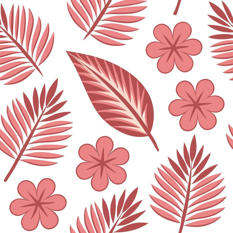 Red Floral Tropical Leaf Pattern Seamless Botanical Design vector