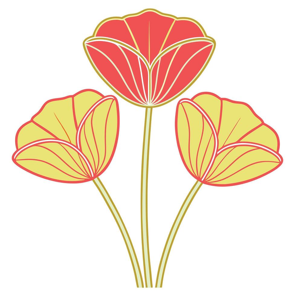 Stylized Floral Design Red and Yellow Poppy Blooms vector