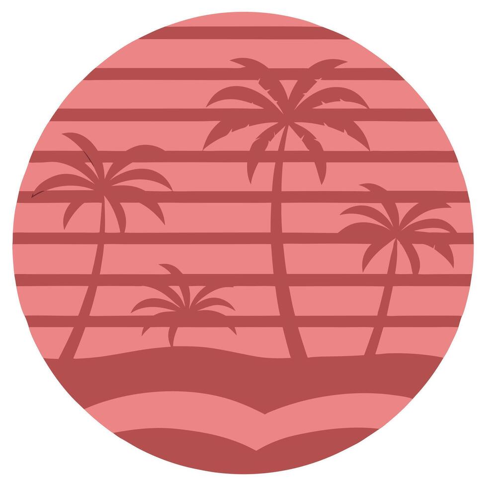 Sunset Palm Trees Beach Tropical Summer Retro Circle Design vector