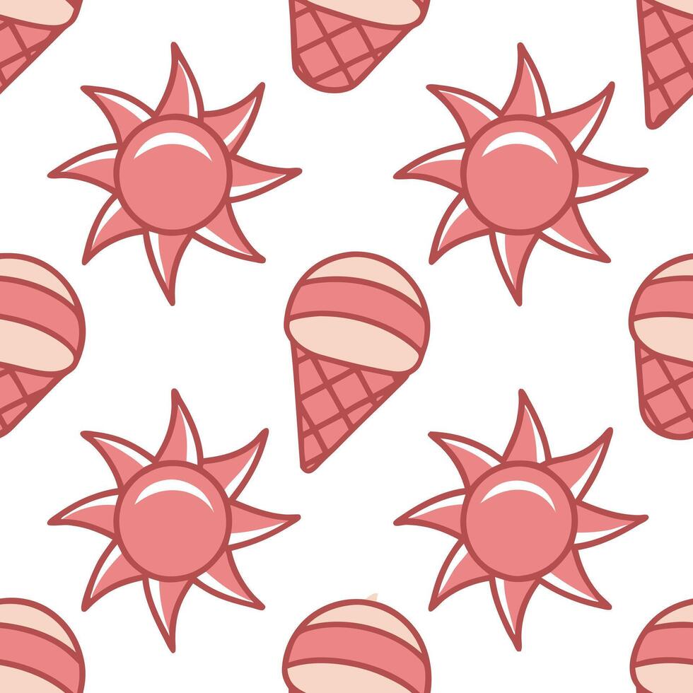 Summer Sun Ice Cream Cone Pattern Sweet Treats and Sunshine vector