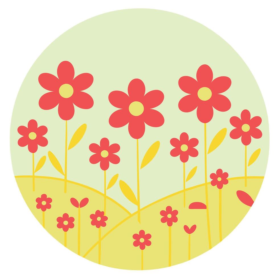 Simple Red Flowers Spring Meadow Nature Illustration Design vector