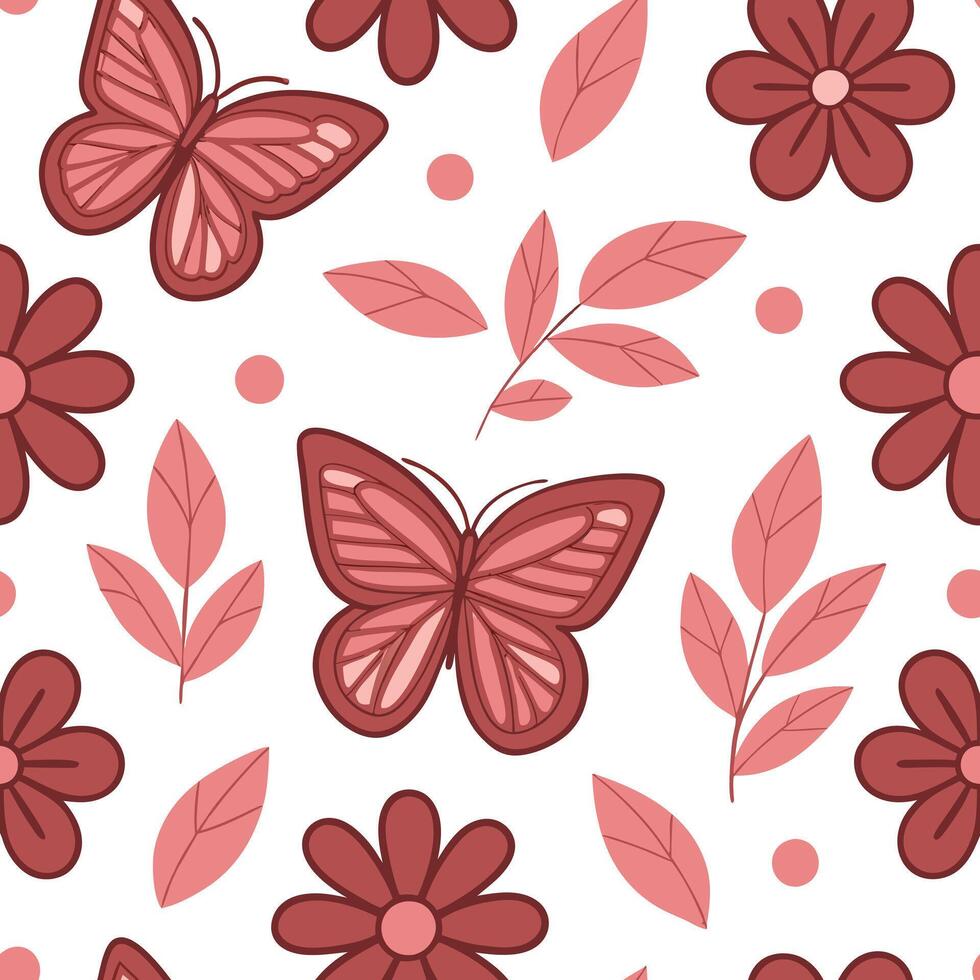 Pretty Pink Butterflies Floral Seamless Pattern Design vector