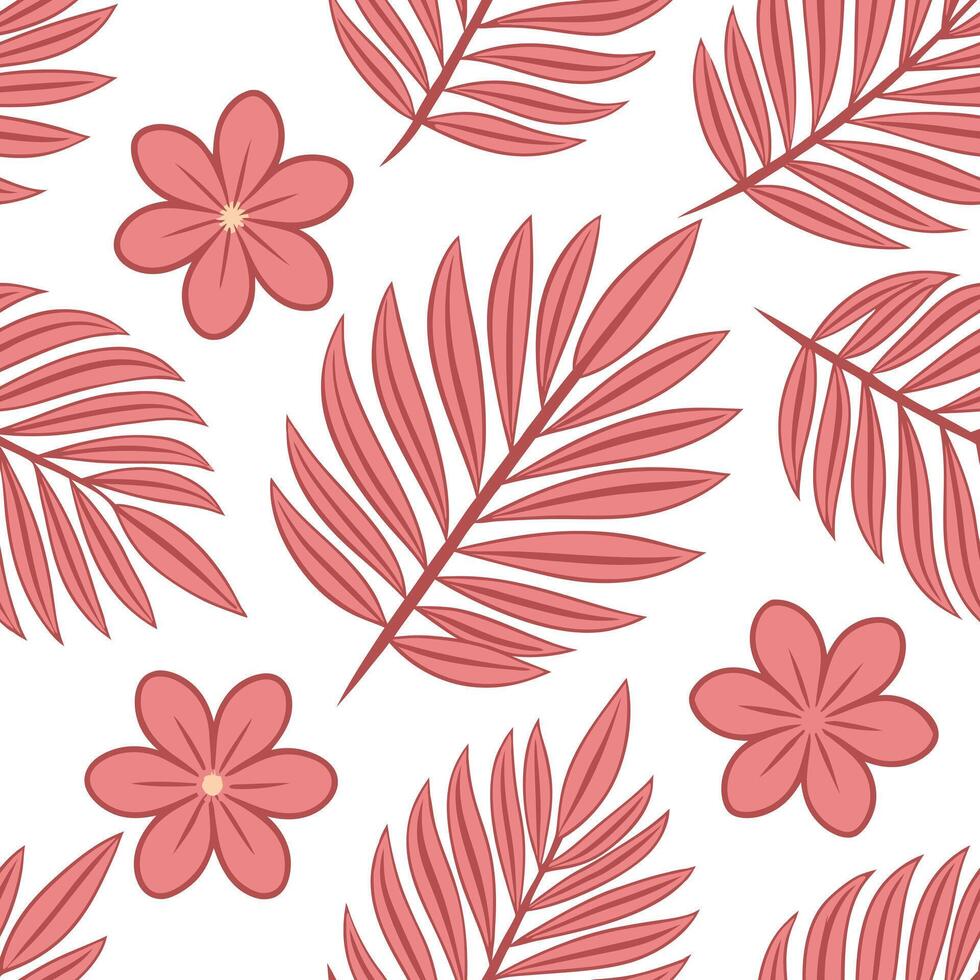 Pink Floral Tropical Leaf Pattern Summer Beach Paradise vector