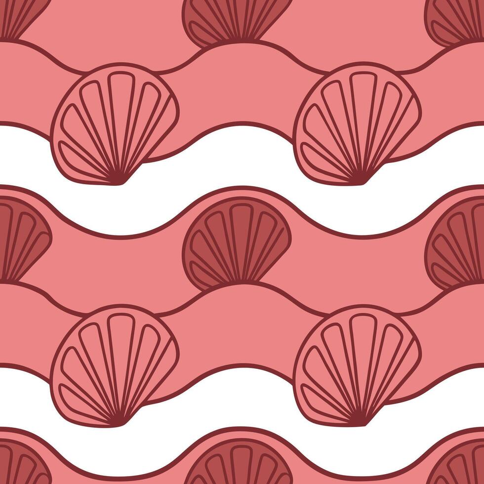 Seashell Waves Pink, White, Summer, Coastal, Beach, Pattern, Design, Repeat, Texture, Ocean vector