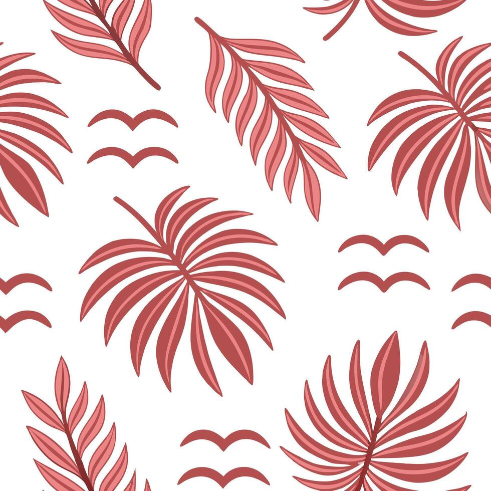 Tropical Palm Leaf Pattern Design, Red Botanical Illustration vector