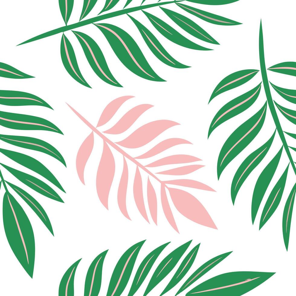 Tropical Palm Leaves, Pink and Green, Summer Pattern Design vector