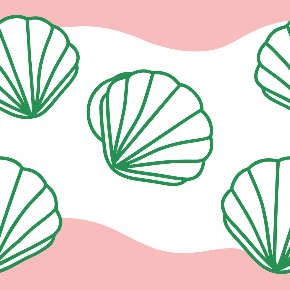 Seashells Pattern Pink, Green, White Beach Summer Design vector