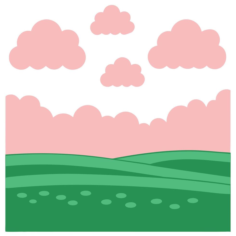 Pink Clouds over Rolling Green Hills Pastoral Landscape Scene vector