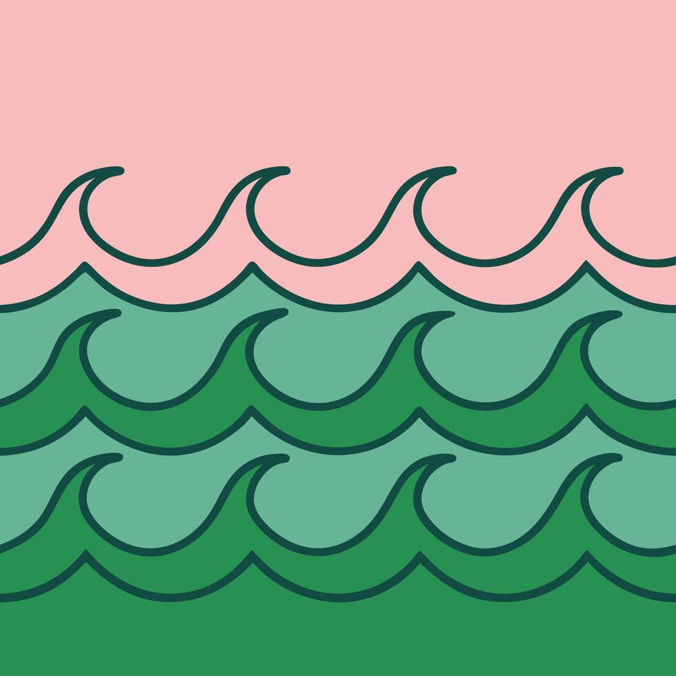 Ocean Waves Pattern Pink, Green, Teal, Sea, Summer, Beach, Abstract, Graphic, Design, Repeat vector