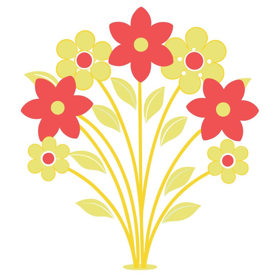 Stylized Floral Bouquet Red and Yellow Flowers, Simple Design vector
