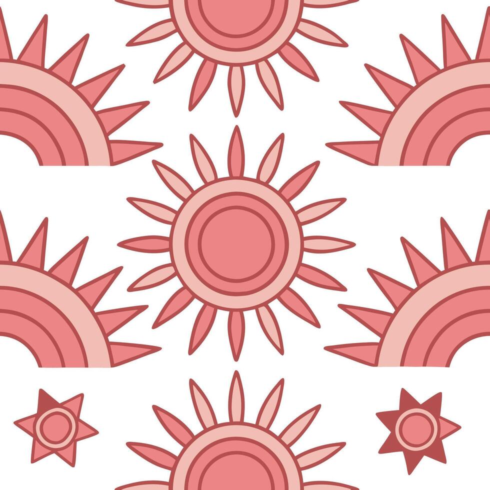 Pink Sunflowers, Stars, and Arcs A Seamless Pattern Design vector