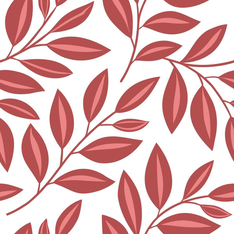 Seamless Red Leaf Pattern Botanical, Nature, Elegant, Simple, White Background vector