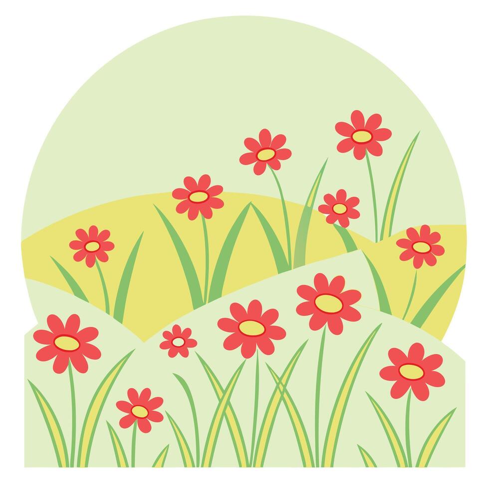 Red Flowers Meadow Springtime Nature Scene Landscape Illustration vector
