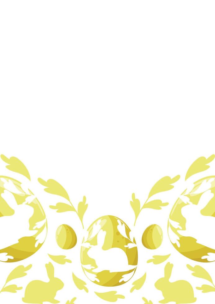 Easter poster or greeting card template with yellow Easter eggs with a shadow of a sitting rabbit and a shadow of a rabbit and yellow leaves vector