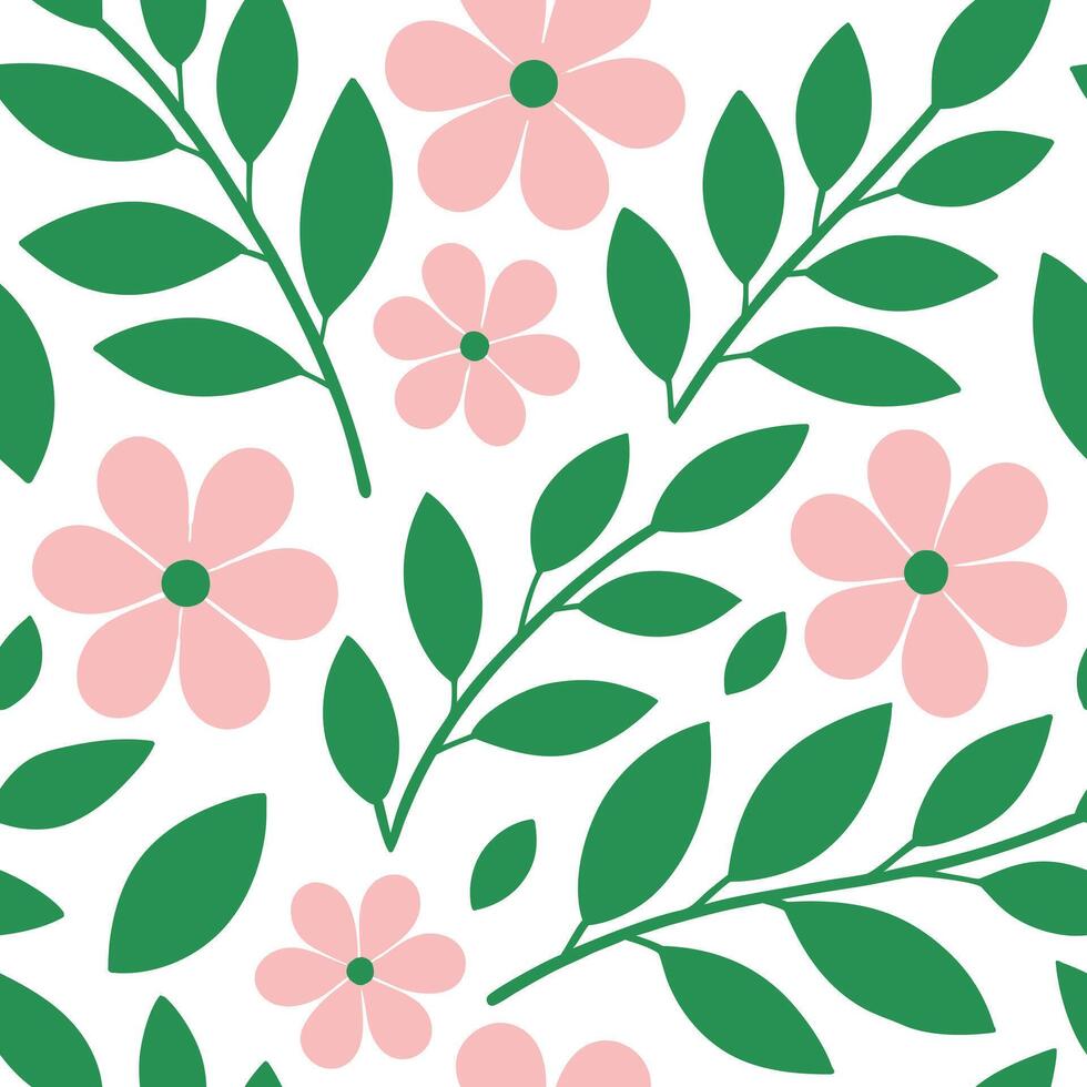 Pink Flowers, Green Leaves, Seamless Floral Pattern, Nature Design, Botanical Illustration, Spring T vector