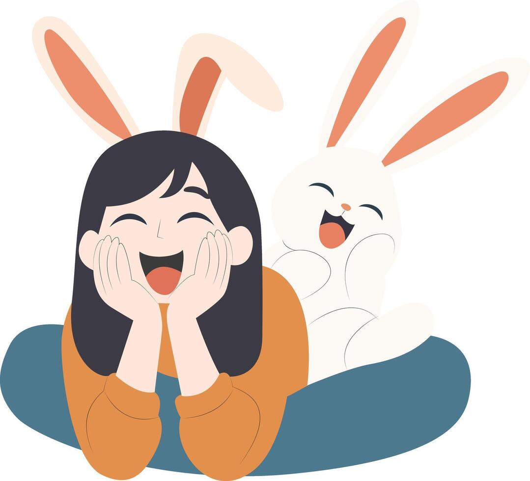 Happy Bunny Sitting Inside Bowl peeking, Happy Easter day vector