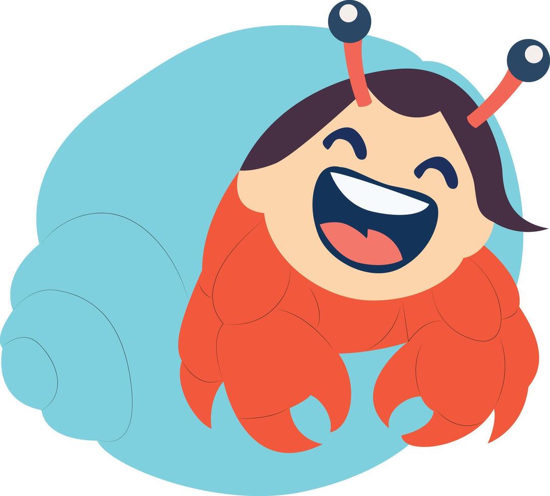 Happy Girl Hermit Crab Cartoon peeking, happy world animal day vector