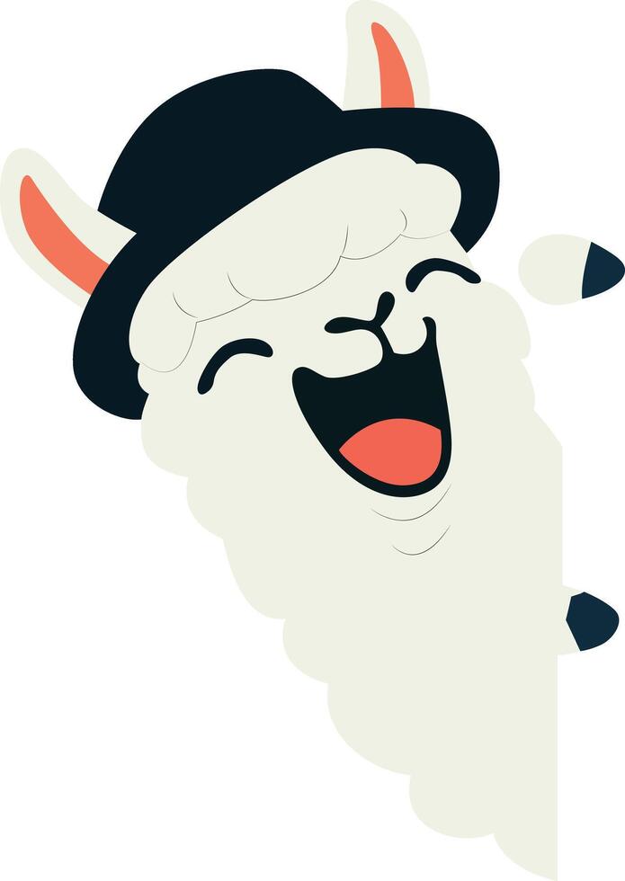 Happy Llama Wearing Bowler Hat peeking, happy world animal day vector