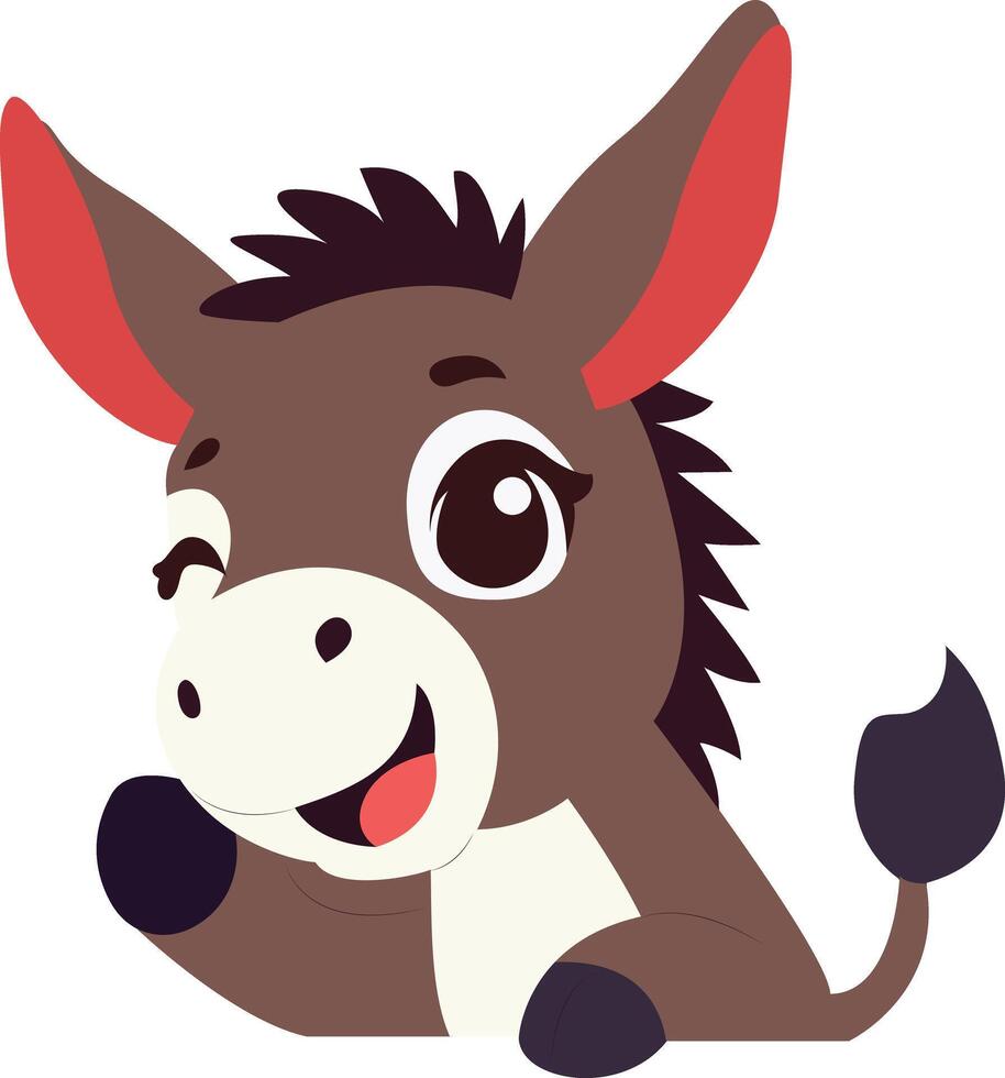 Cute Cartoon Donkey Winking Happy peeking, happy world animal day vector