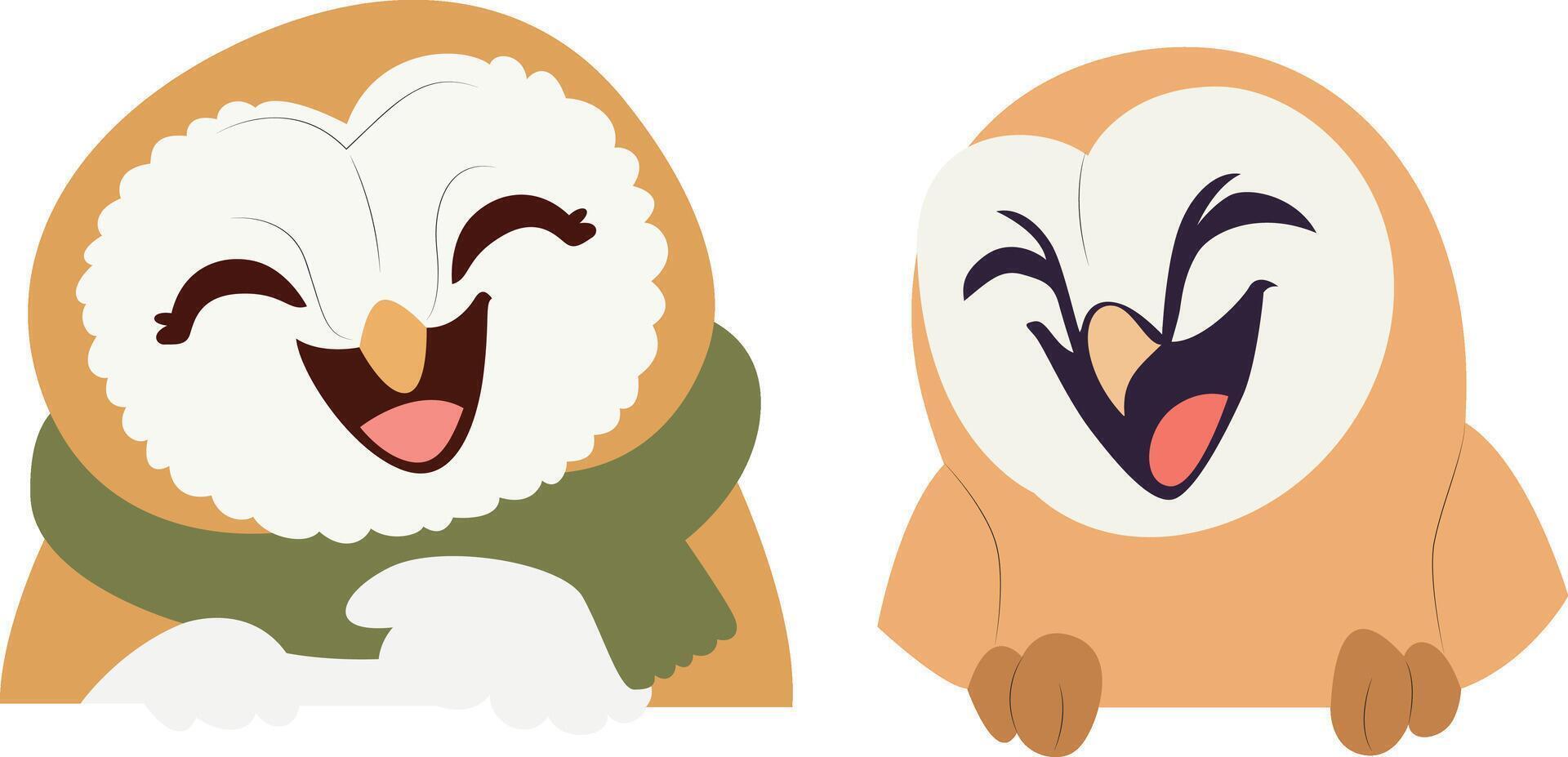 Two Happy Owls Cartoon peeking, happy world animal day vector