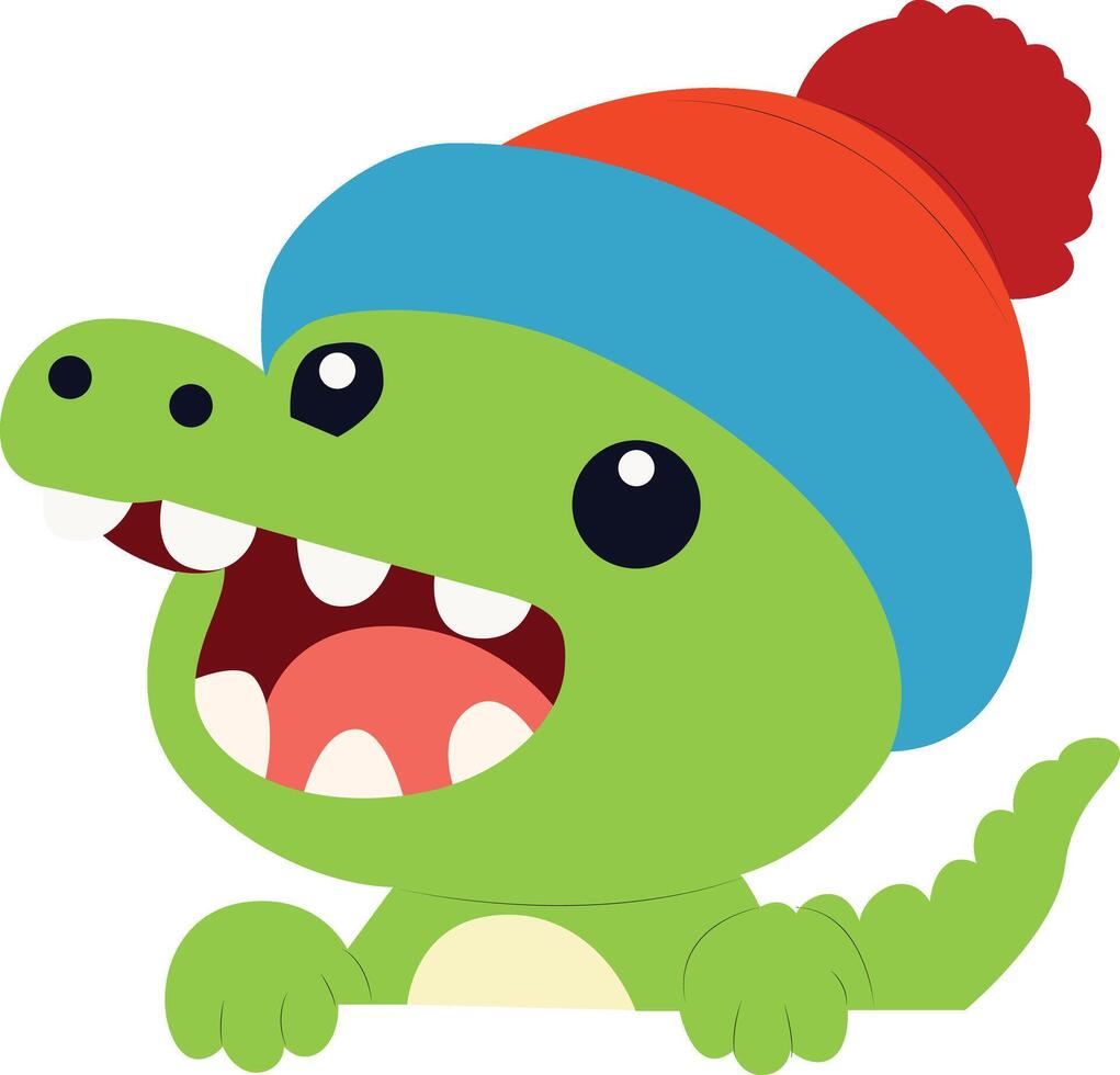 Cute Crocodile Winter Hat Cartoon peeking, happy world animal day vector