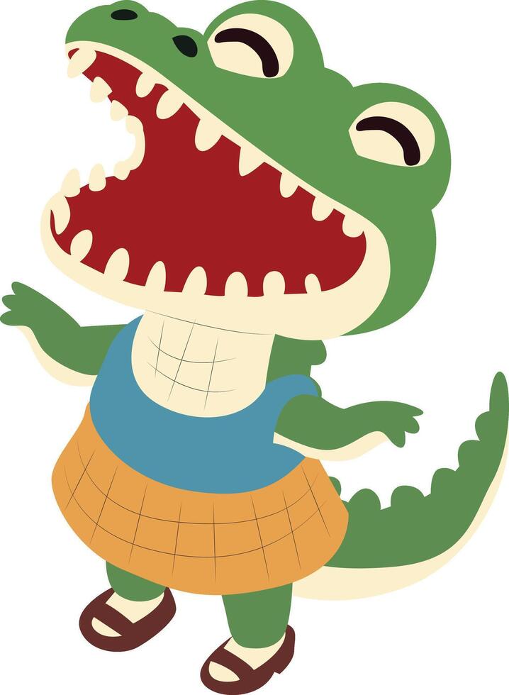Cute Cartoon Crocodile Girl Smiling peeking, happy world animal day vector