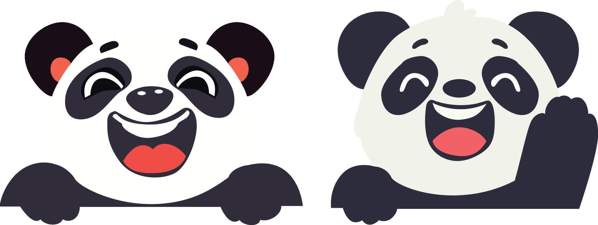 Two Happy Pandas Cartoon peeking, happy world animal day vector