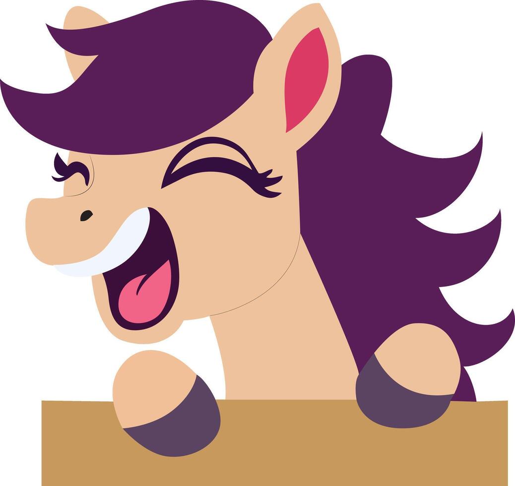 Happy Purple-Haired Pony Cartoon peeking, happy world animal day vector