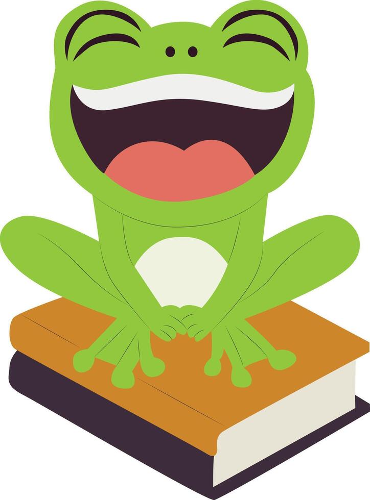 Happy Frog Sitting Book Cartoon peeking, happy world animal day vector