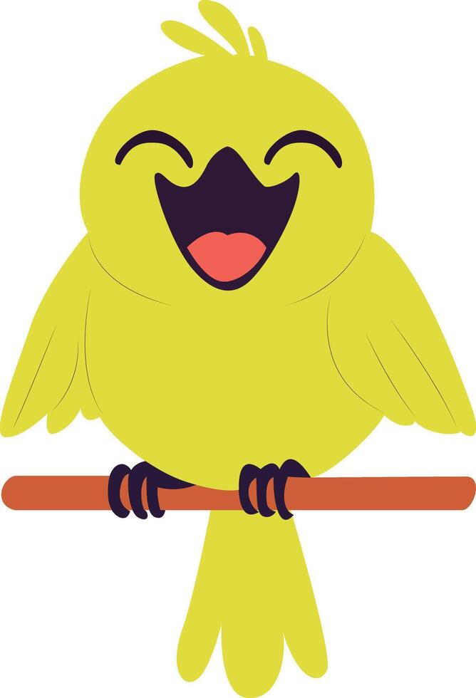 Happy Yellow Bird Perched Branch Cartoon peeking, happy world animal day vector