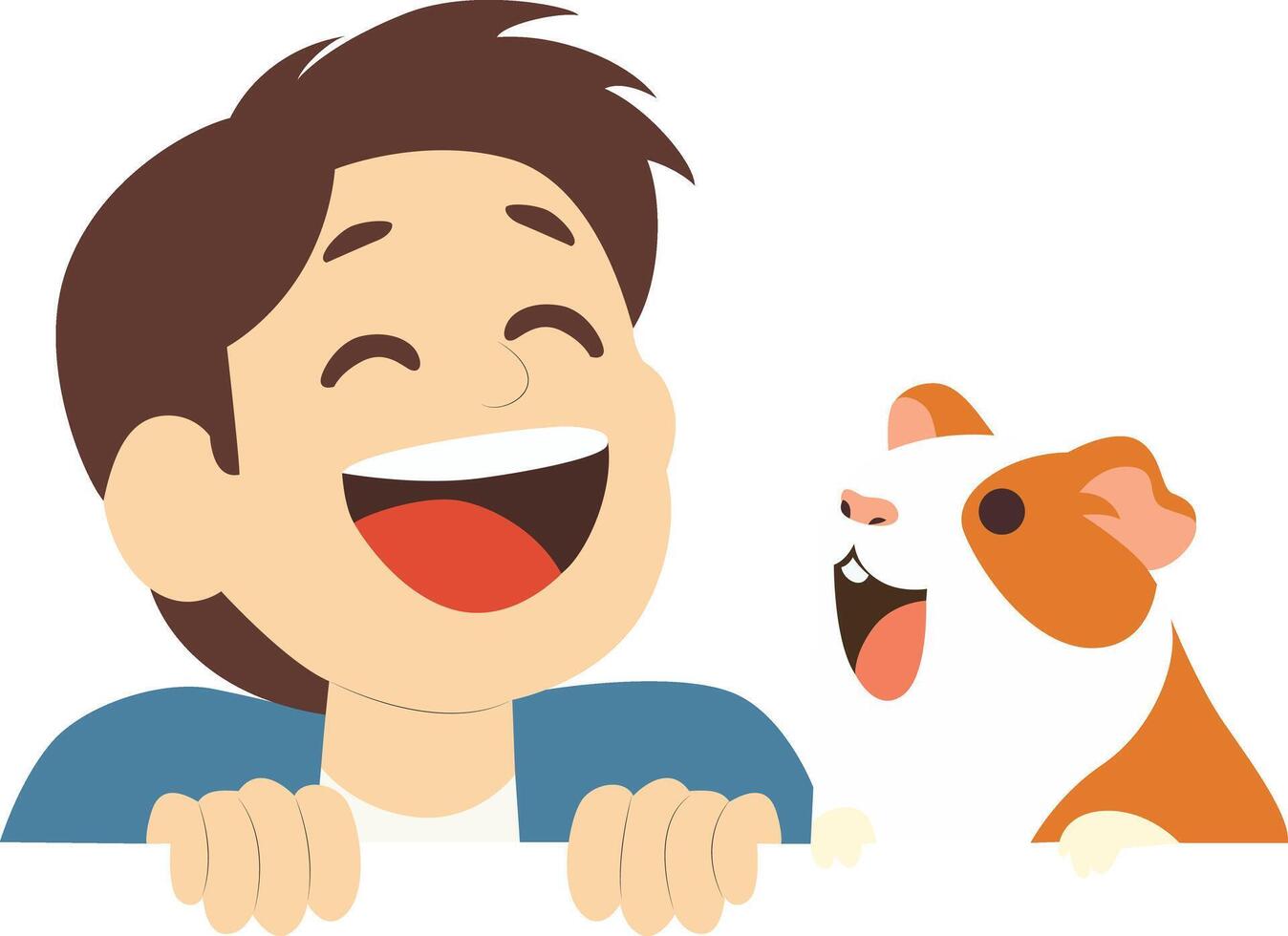 Boy Laughing with Guinea Pig Pet peeking, happy children day vector