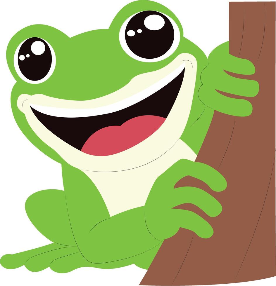 Happy Green Frog Tree Cartoon peeking, happy world animal day vector