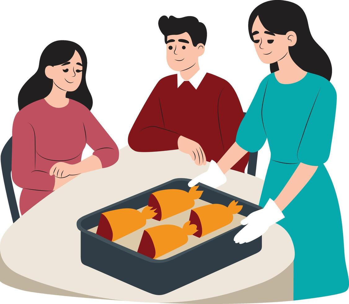 Las Posadas a woman serving tamales to guests vector