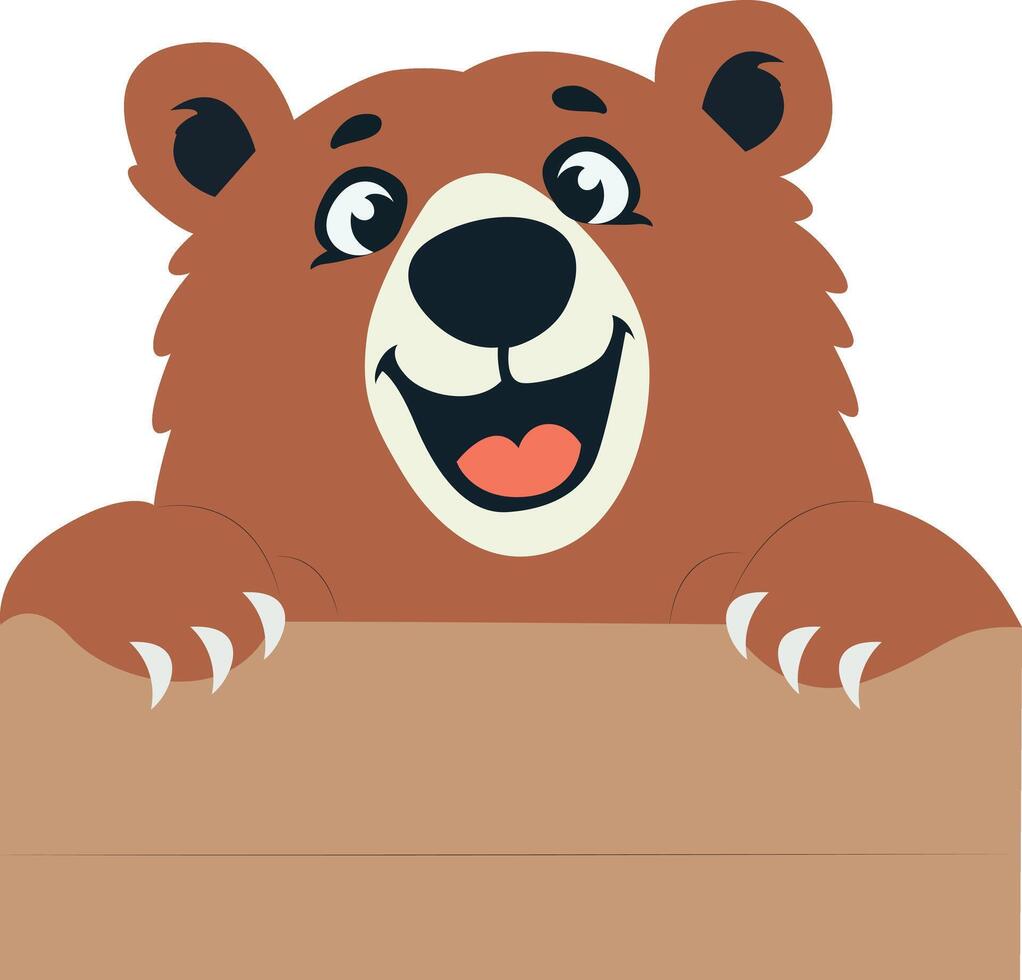 Happy Brown Bear Holding Sign peeking, happy world animal day vector